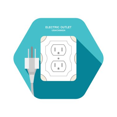Gölgeile turkuaz altıgen arka plan üzerinde gri fiş ile Elektrik çıkış türü B vektör izole simgesi.