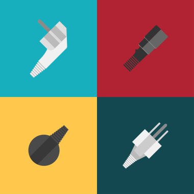 Farklı renk arka planında gölge ile ayarlanmış elektrik çıkışları vektör simgeleri.