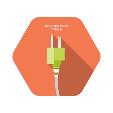 Altıgen kırmızı arka plan üzerinde gölge ile elektrikli yeşil fiş türü B vektör izole simgesi.