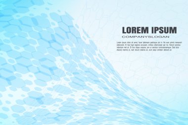 Altıgen şekiller farklı opaklık ve çeşitli siluetler ile Vektör soyut mavi arka plan.