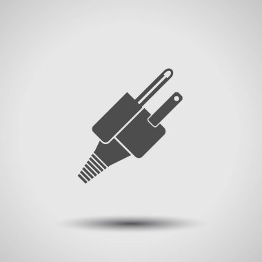 Degrade gri arka planda gölgesi olan elektrik fişi gri siluet tipi B vektör simgesi.