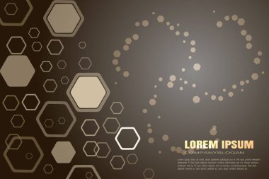 Farklı boyutta altıgen şekilli soyut koyu kahverengi arka planın vektör çizimi.