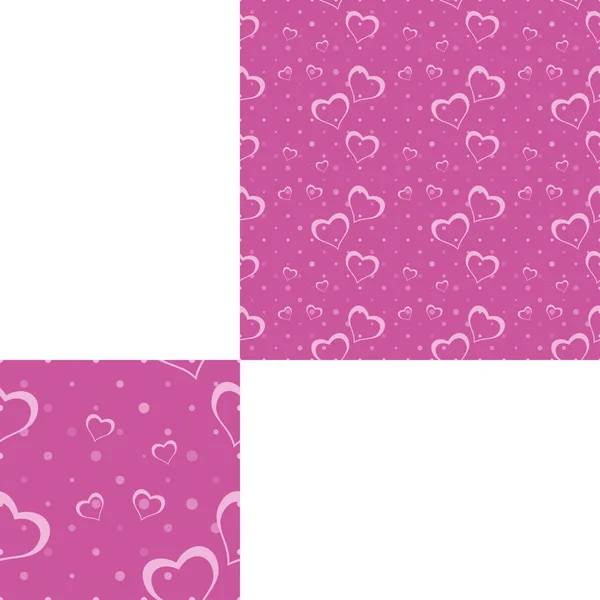 휴일 및 포장을위한 하트와 점의 밝은 실루엣이있는 다크 핑크 매끄러운 패턴. — 스톡 사진