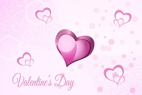 Vector Valentine's Day fond rose avec des motifs hexagonaux et des objets cardiaques . — Image vectorielle