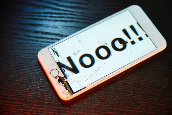 Obraz Smartfona Zepsutym Ekranem Słowo Nooo Nim — Zdjęcie stockowe