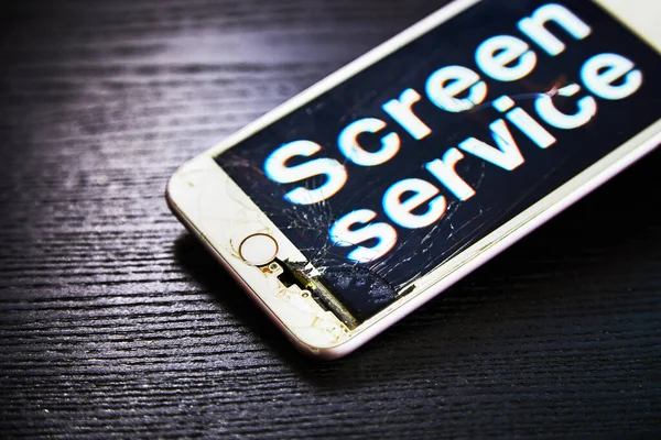 Beeld Van Smartphone Met Gebroken Scherm Het Woord Screen Service — Stockfoto