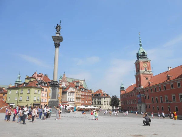 Touristic View Warsaw Old Town Old Restored Buildings Castle — Stock Photo, Image