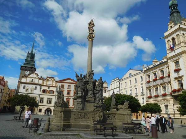 Central Square Pardubice Bohemia Old Buildings Townhall Fountain Stock Picture