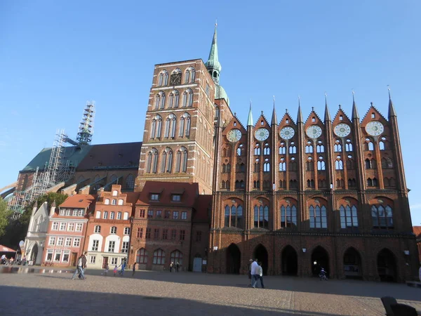 Market Place Stralsund Germany Gothic Townhall Nikolai Kirche Some Old — Stock Photo, Image