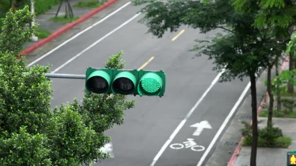 Vue Élévation Panneau Feu Circulation Asiatique Dans Ville Centrale Taipei — Video