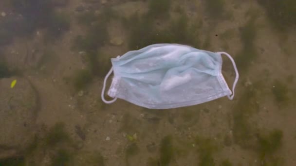Slowmotion Garbage Used Medical Masks Sea Water Bad Consequences Pollution — Stock Video