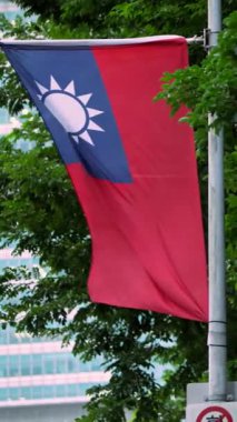 Tayvan bayrağının yemyeşil yapraklarla çevrili bir direkte sallanmasının dikey yavaş hareketi, doğanın ortasındaki ulusal gururu sembolize ediyor..