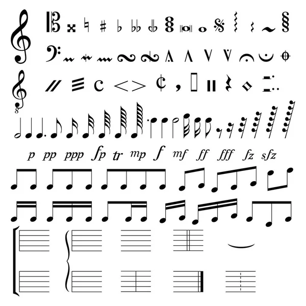 Satz Von Musikalischen Zeichen Und Symbolen Auf Weißem Hintergrund Vektorgrafiken