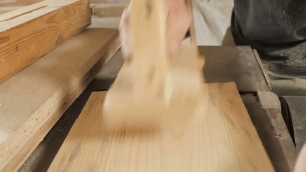 Processus Ponçage Une Planche Bois Dans Atelier Les Mains Homme — Video