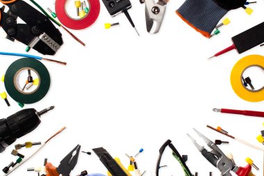 metin için yer ile profesyonel elektrikçi araçların arka plan