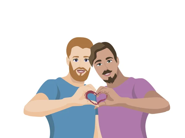 心臓の形をした折り畳まれた指を持つ2人のゲイの男性 — ストック写真