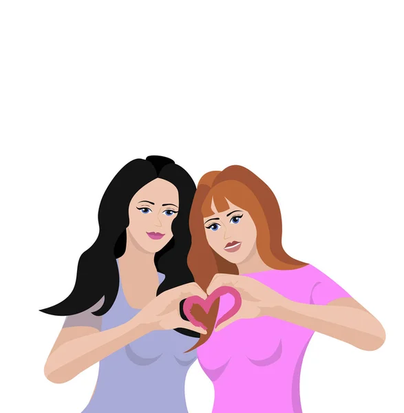 Two Lesbians Who Have Folded Fingers Shape Heart — Stock Photo, Image