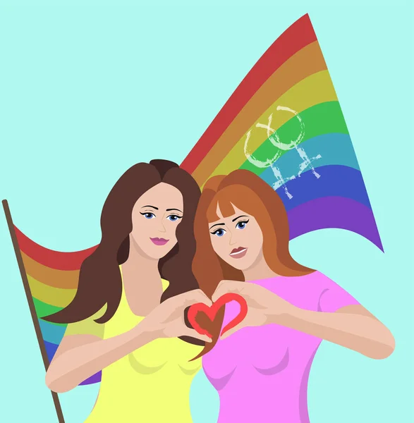 Duas Lésbicas Que Dobraram Dedos Forma Coração — Fotografia de Stock