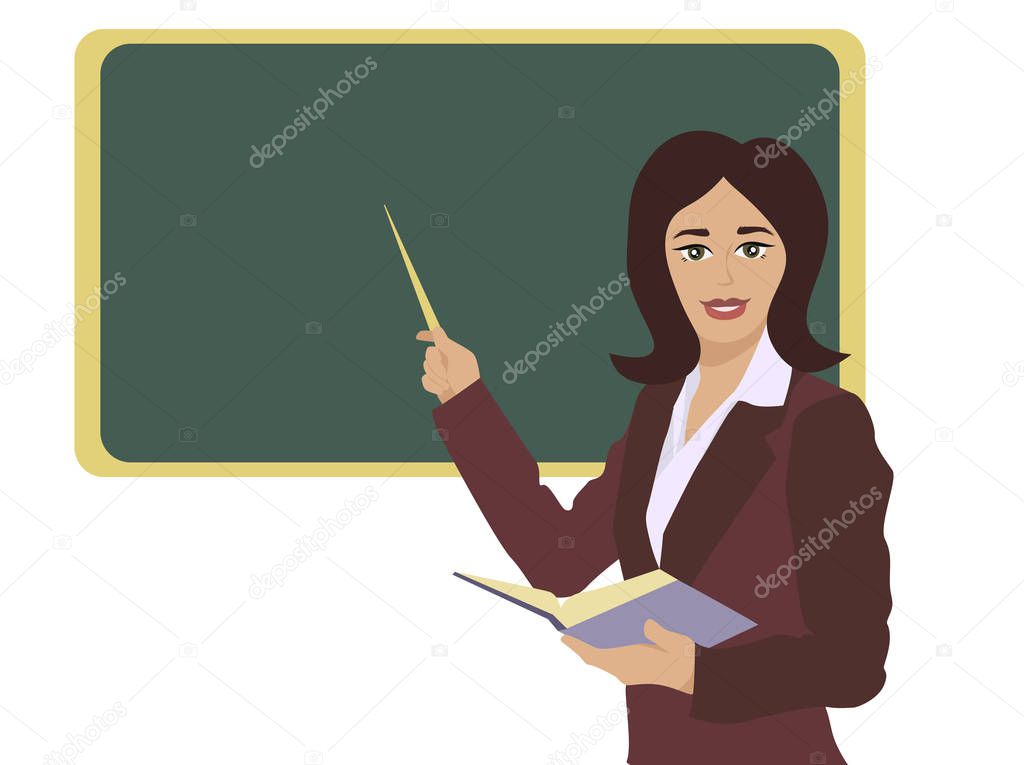 White-skinned teacher at the blackboard