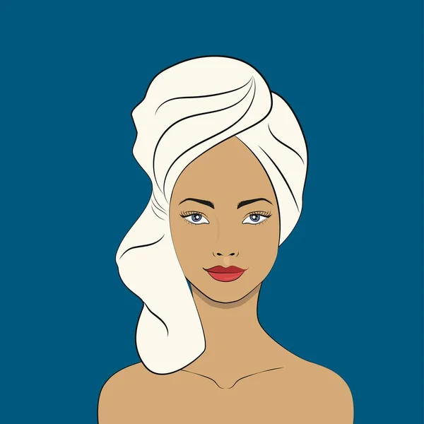 一个头上头戴毛巾头巾的女孩的插图 — 图库照片
