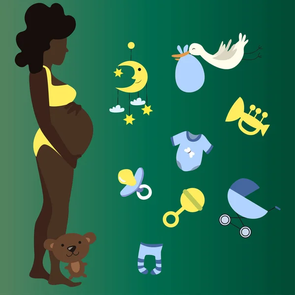 Plochá Ilustrace Těhotné Ženy Dětskými Prvky — Stock fotografie