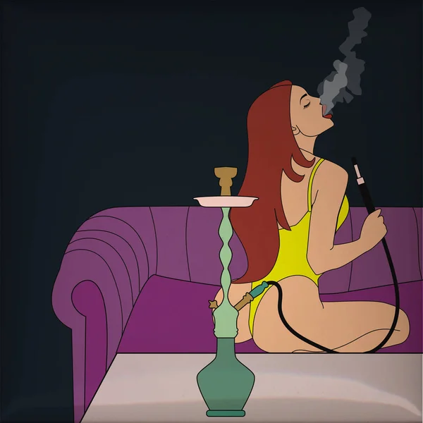 Chica Traje Baño Fumar Una Cachimba — Foto de Stock