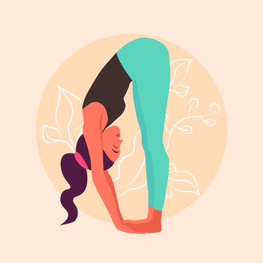 Yoga-illüstrasyon: Bir kız uttanasana yapıyor