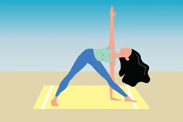 Yoga Illustration Une Fille Effectue Utthita Trikonasana — Photo