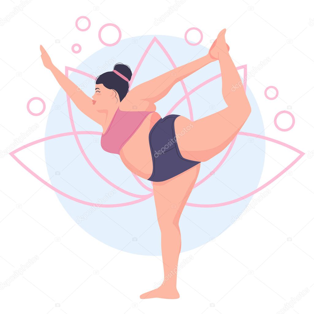 Fat body positive girl doing yoga