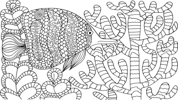 Livre Colorier Stress Poissons Tropicaux Dans Les Algues Les Coraux — Image vectorielle