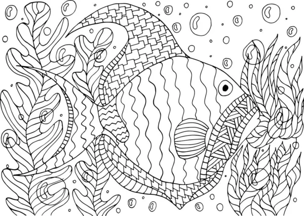 ปลาเขตร อนในสาหร ายและปะการ — ภาพเวกเตอร์สต็อก