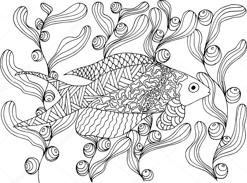 coloring book antistress tropical fish with algae and corals