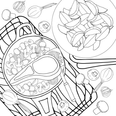 boyama kitabı anti-stres yemek et mantar ve patates ile