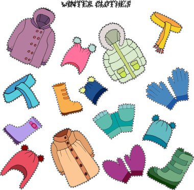 Çıkartmalar, elementlerin seti kışlık kıyafet ceketi, botlar