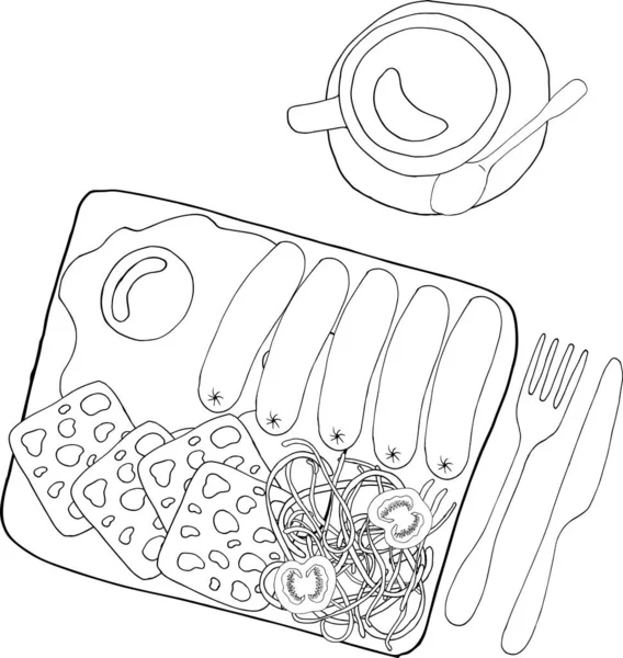 Завтрак Квадратное Блюдо Жареные Яйца Колбасой Колбасой — стоковый вектор