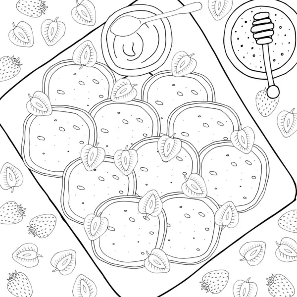 Livre Coloriage Stress Crêpes Alimentaires Aux Fraises — Image vectorielle