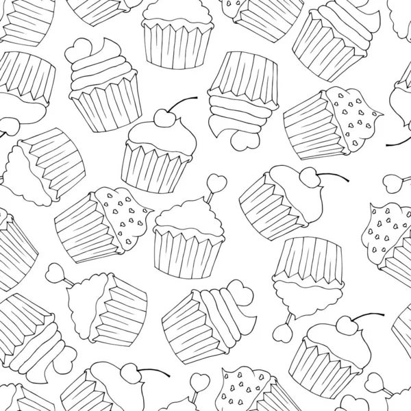 Kleurboek Behang Naadloos Patroon Voedsel Cupcakes — Stockvector