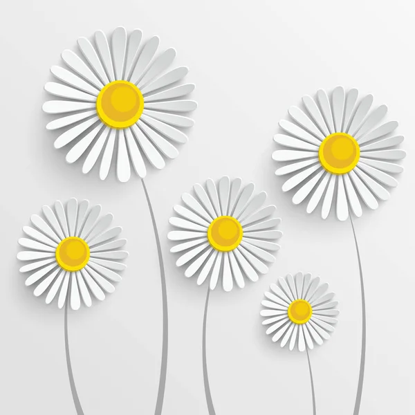 Papieren Bloem Kamille Madeliefjes Witte Achtergrond Witte Bloemen Gesneden Uit — Stockvector