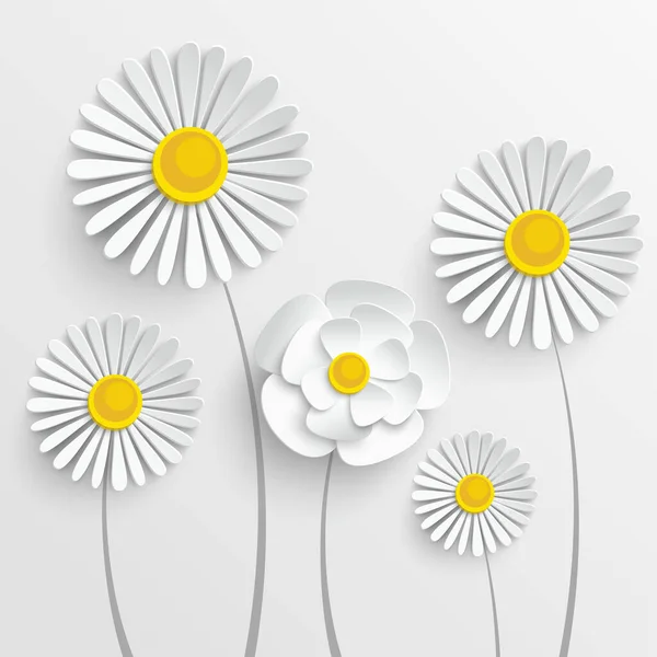 Une Fleur Papier Camomille Marguerites Sur Fond Blanc Fleurs Blanches — Image vectorielle