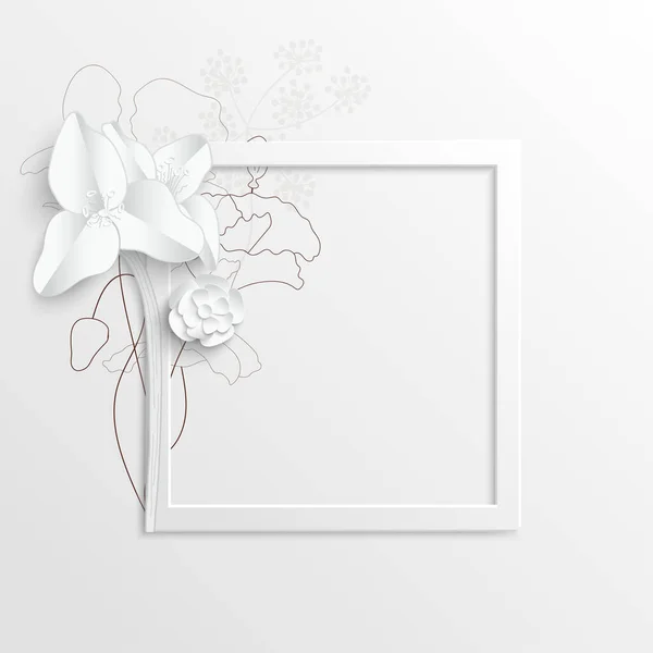 Une Fleur Papier Cadre Carré Avec Des Fleurs Coupées Abstraites — Image vectorielle