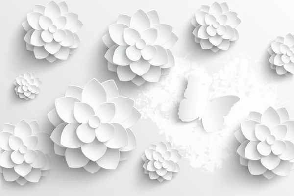 Kağıt Çiçek Lotus Beyaz Arka Planda Kağıttan Kesilir Düğün Süslemeleri — Stok Vektör
