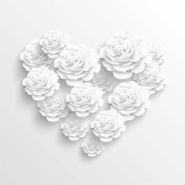 Papírová Květina Pozadí Krásná Papírová Květina Podobě Srdce Bílém Pozadí — Stockový vektor