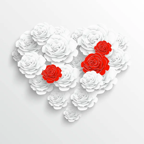 Χαρτί Λουλούδι Ιστορικό Όμορφο Χάρτινο Λουλούδι Μορφή Καρδιάς Λευκό Φόντο — Διανυσματικό Αρχείο
