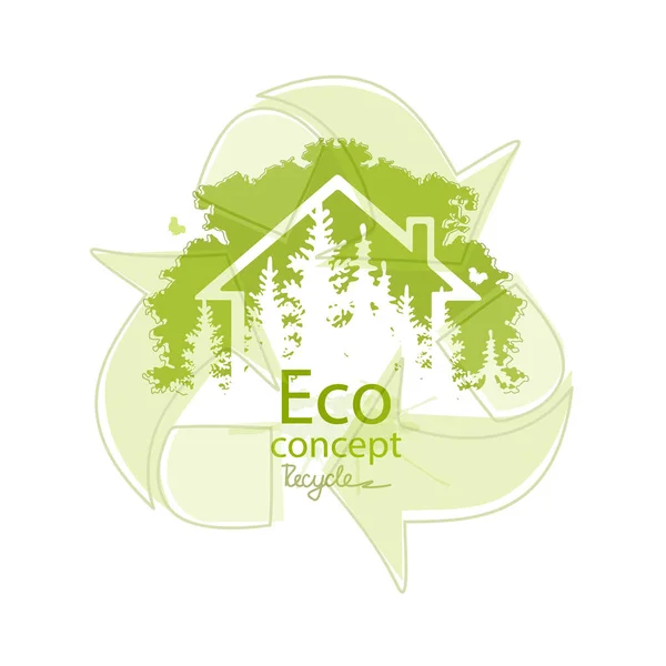 房子和树被白色的背景隔开了 树和屋的标志设计模板 环境友好型世界 生态的矢量图解是信息图形的概念 回收利用 — 图库矢量图片