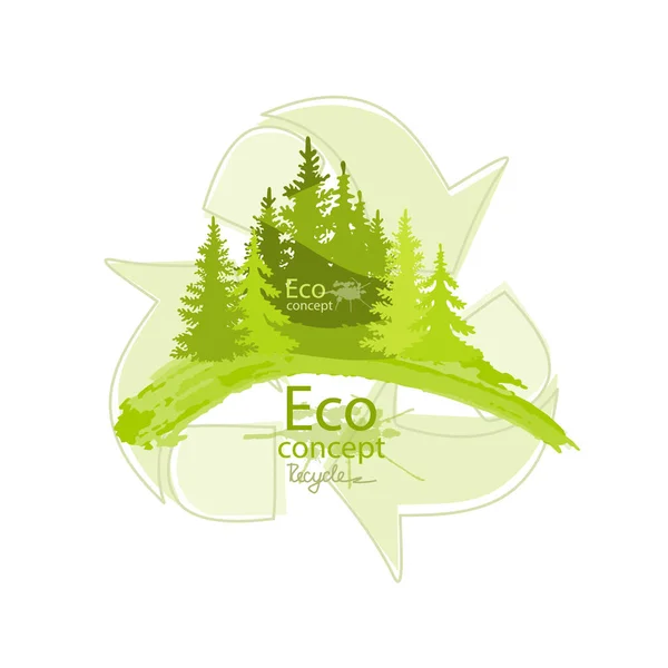 Modèle Silhouette Forêt Conifères Monde Respectueux Environnement Illustration Écologie Concept — Image vectorielle