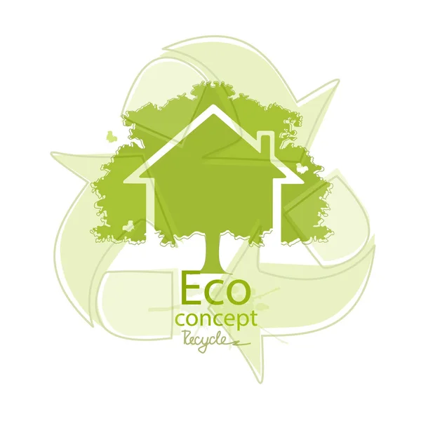 房子和树被白色的背景隔开了 树和屋的标志设计模板 环境友好型世界 生态的矢量图解是信息图形的概念 回收利用 — 图库矢量图片