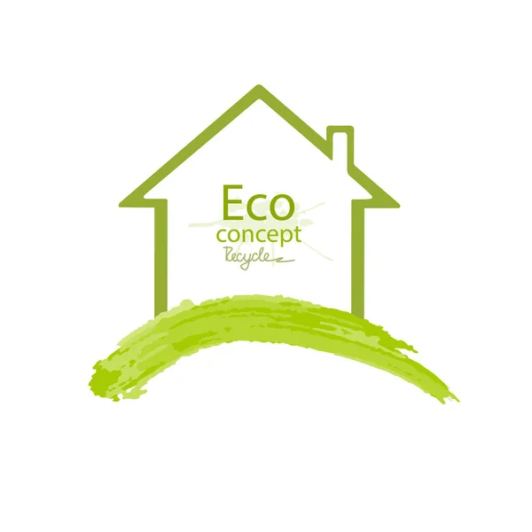 房子的标志设计模板 构建矢量轮廓 生态的概念 拯救地球 生态友好 环境友好型世界 简单的印刷矢量图解 — 图库矢量图片