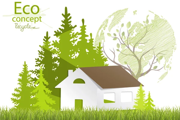 Casa Árbol Aislados Sobre Fondo Blanco Plantilla Diseño Logotipo Árbol — Vector de stock