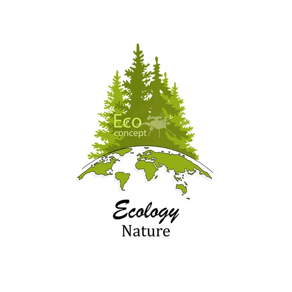 Naaldhout Silhouet Template Milieuvriendelijke Wereld Illustratie Van Ecologie Het Concept — Stockvector