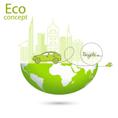 Ekoloji konsepti. Çevre dostu dünya. Mutlu aile hikayeleri ile küresel çevreye yaratıcı çizimler. Bilgi grafikleri. Simge. El yazısının vektör illüstrasyonu. Doodle Minimal Biçimi. 